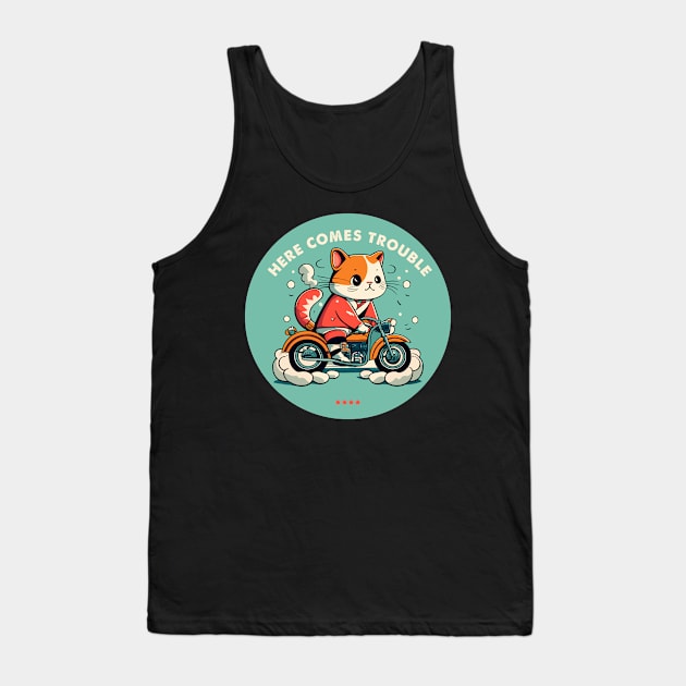 here comes trouble biker cat Tank Top by Kingrocker Clothing